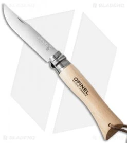 Opinel Knives No 7 Stainless Steel Knife Beech Wood + Leather Lanyard (3" Satin)